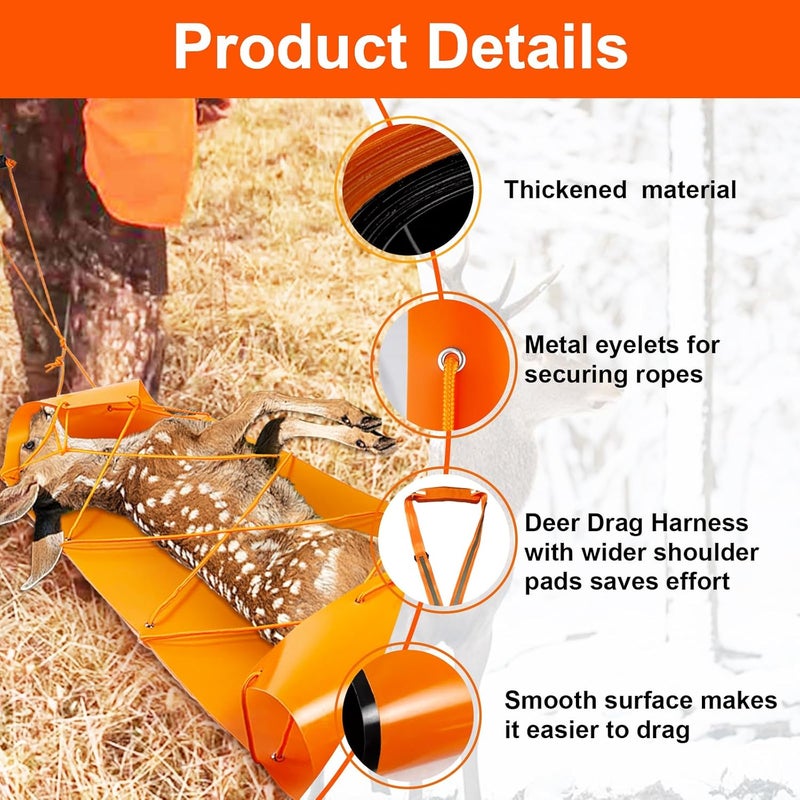 Vecacosic 1.2MM Thickened Deer Drag Sled Tear-Resistant Deer Dragging Sled Game Hauler for Hunting with Odocoileus virginianus Drag Harness and Handle, Save Effort Hunting Gear Accessories - Image 3